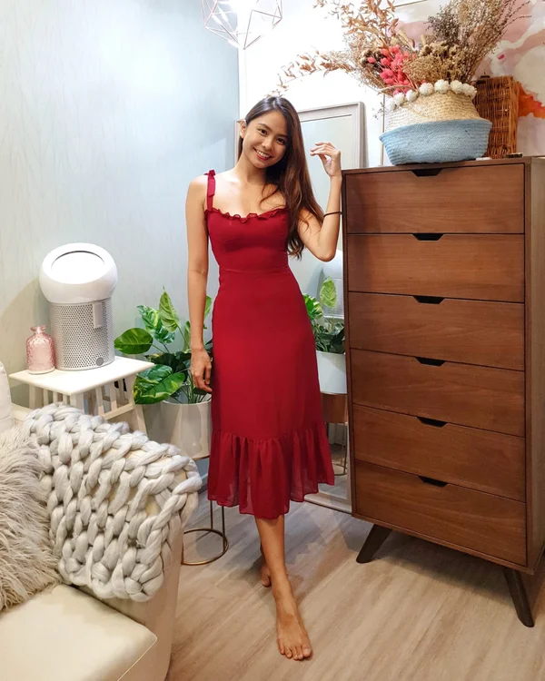 Ladylike Bustier Dropwaist Maxi Dress Burgundy Red